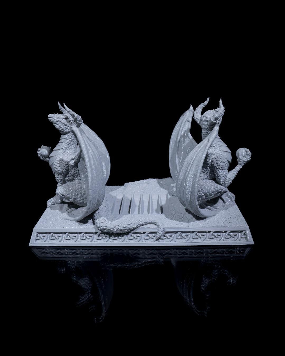 Dragon Drink Coasters complete with 2 dragons designed to hold them. Fun coasters for dungeon and dragons fans.