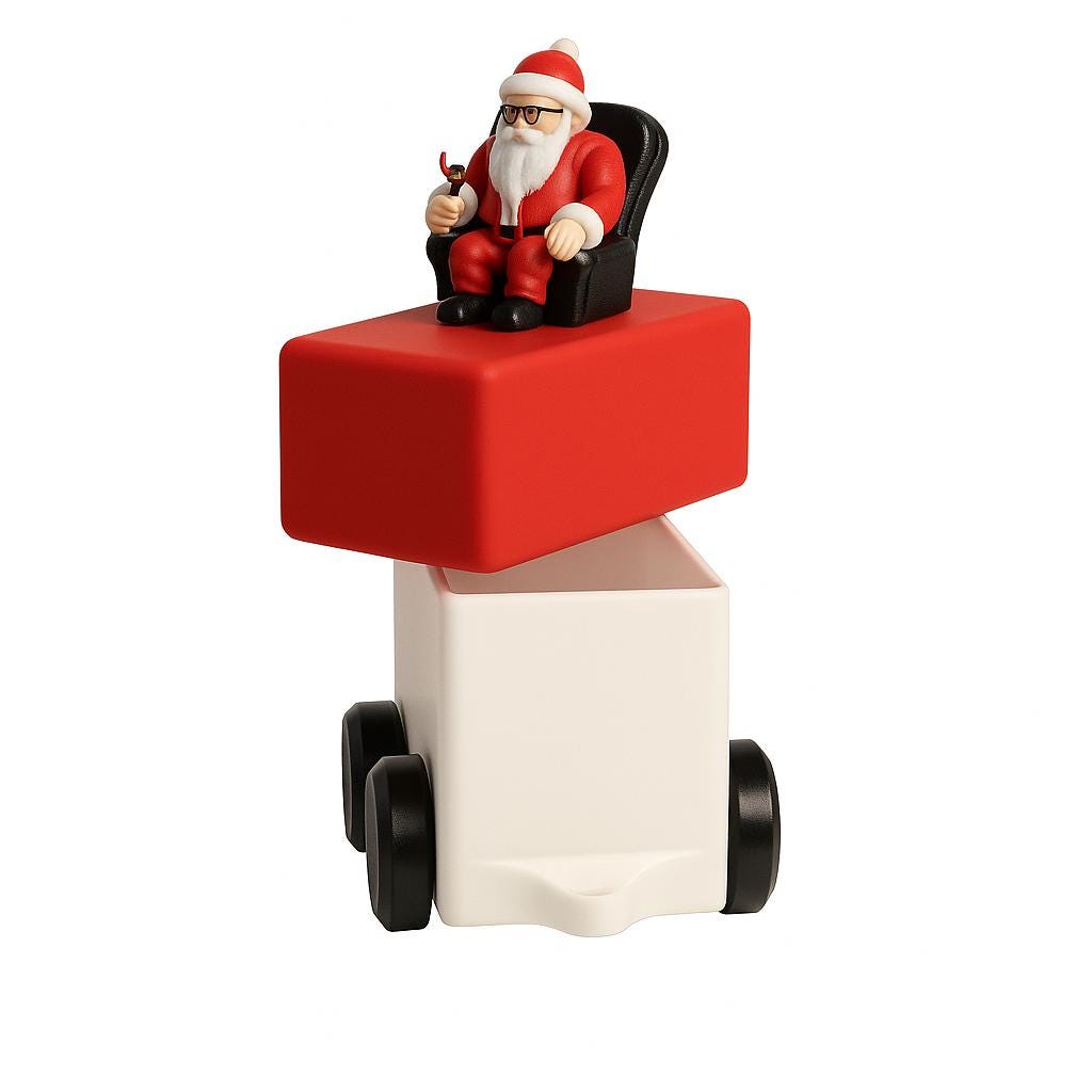 Christmas Train suitable for display and gentle play, Xmas Train. Father Christmas on his chair, Christmas Tree, Snow man, Santa, trees, Toy