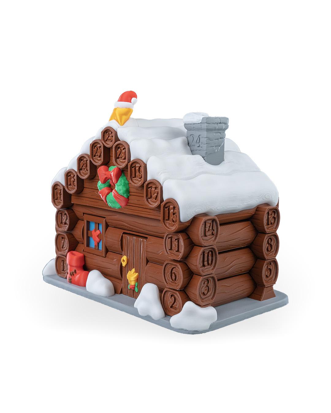 Santa's cabin advent calendar. Count down the days by building Santa's house. North Pole cabin