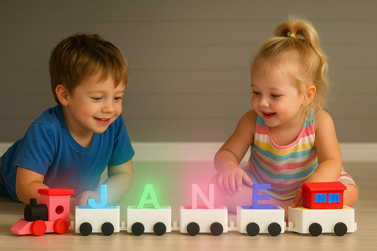 Alphabet Train Personalised Name Colourful Educational Early Learning Toy Christening or Birthday present Toddler Toy Montessori Toy Quality