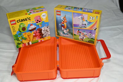 Building block portable carry case / play case. Lego compatible. Kids building block carry case turns into base for new creations