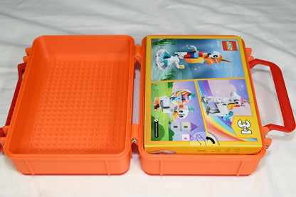 Building block portable carry case / play case. Lego compatible. Kids building block carry case turns into base for new creations