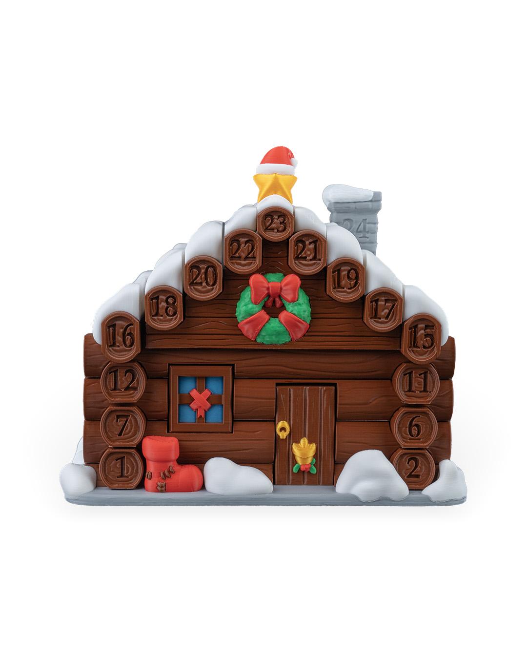 Santa's cabin advent calendar. Count down the days by building Santa's house. North Pole cabin